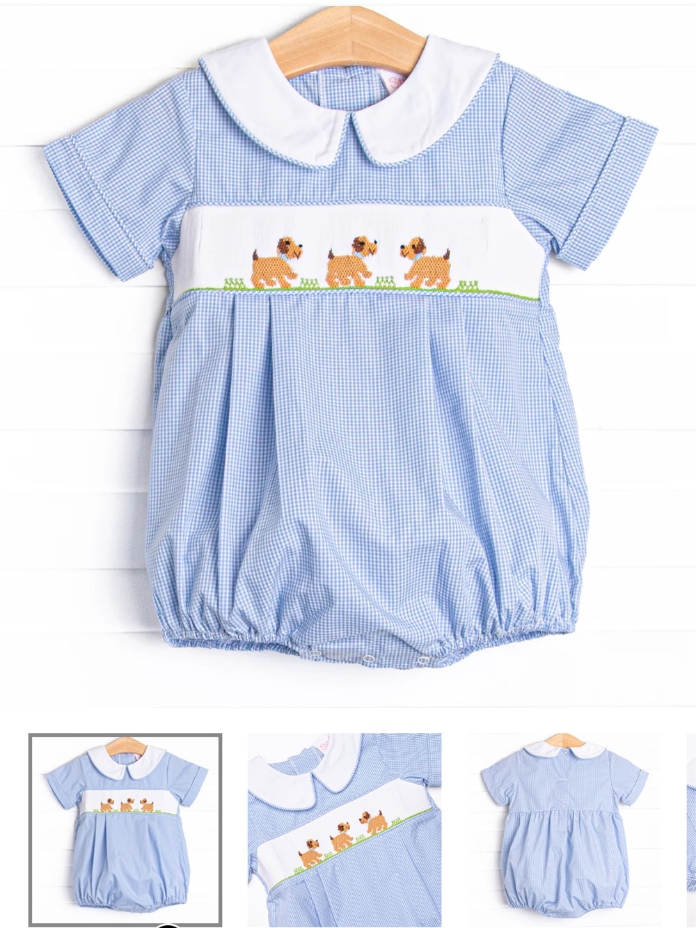 Stitchy Fish Blue Puppy Smocked Bubble One-Piece